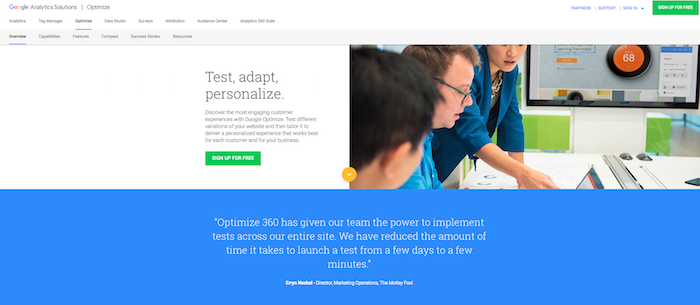google optimize split testing software